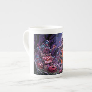 Trick or Treat Halloween Zombies Handing out Brain Bone China Mug