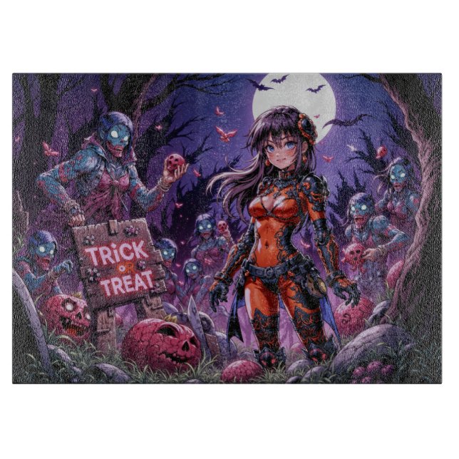 Trick or Treat Halloween Zombies Handing out Brain Cutting Board (Front)