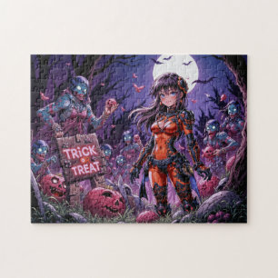 Trick or Treat Halloween Zombies Handing out Brain Jigsaw Puzzle