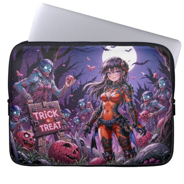 Trick or Treat Halloween Zombies Handing out Brain Laptop Sleeve (Front)