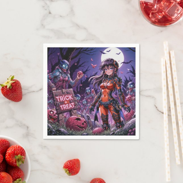 Trick or Treat Halloween Zombies Handing out Brain Napkin (Insitu)