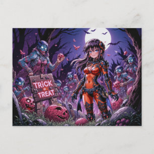 Trick or Treat Halloween Zombies Handing out Brain Postcard