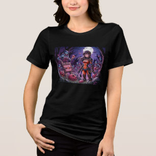 Trick or Treat Halloween Zombies Handing out Brain Tri-Blend Shirt