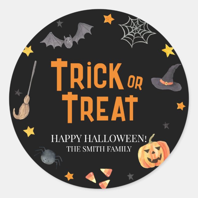 Trick or Treat, Happy Halloween Classic Round Sticker (Front)