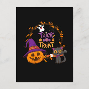 Trick or Treat, Happy Halloween, Funny Pumpkin Cat Postcard