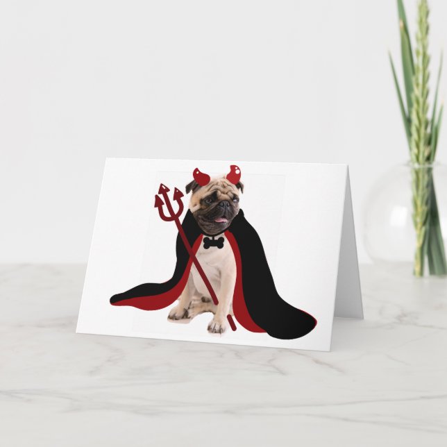 trick or treat happy halloween satan devil pug card (Front)