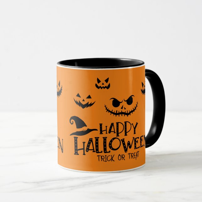 Trick or Treat Happy Halloween Spooky Faces Mug (Front Right)