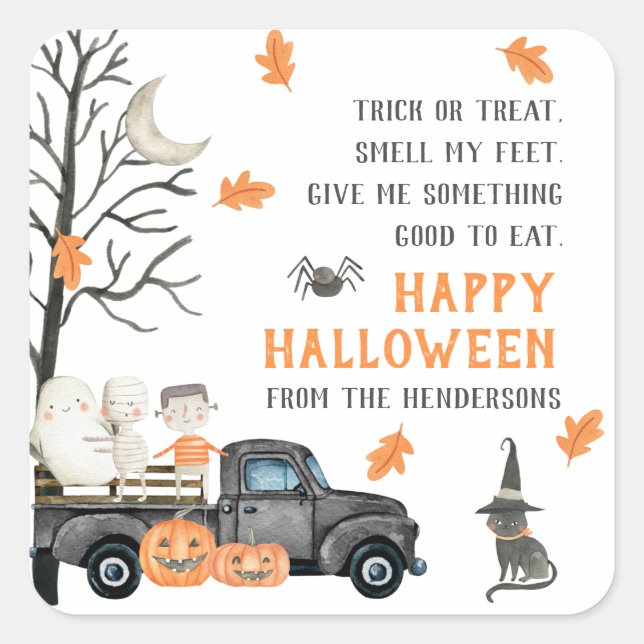 Trick or Treat Happy Halloween Square Sticker (Front)