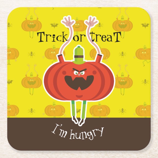 Trick or treat i'm hungry square paper coaster (Front)