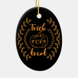 Trick or treat in plants frame ceramic ornament