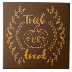Trick or treat in plants frame ceramic tile