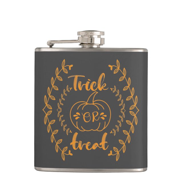 Trick or treat in plants frame  hip flask (Front)