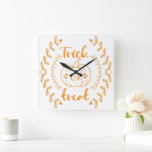 Trick or treat in plants frame square wall clock