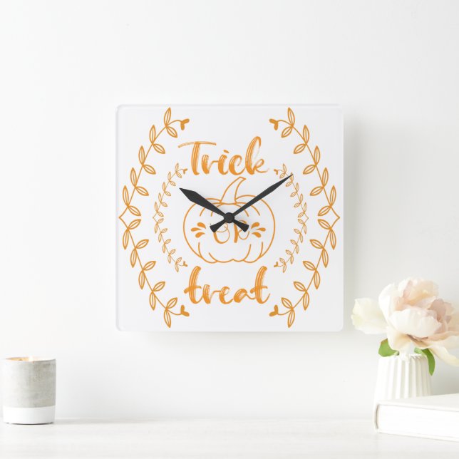 Trick or treat in plants frame  square wall clock (Home)
