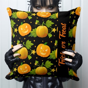 Trick or Treat Jack o Lantern Halloween Pumpkin Cushion