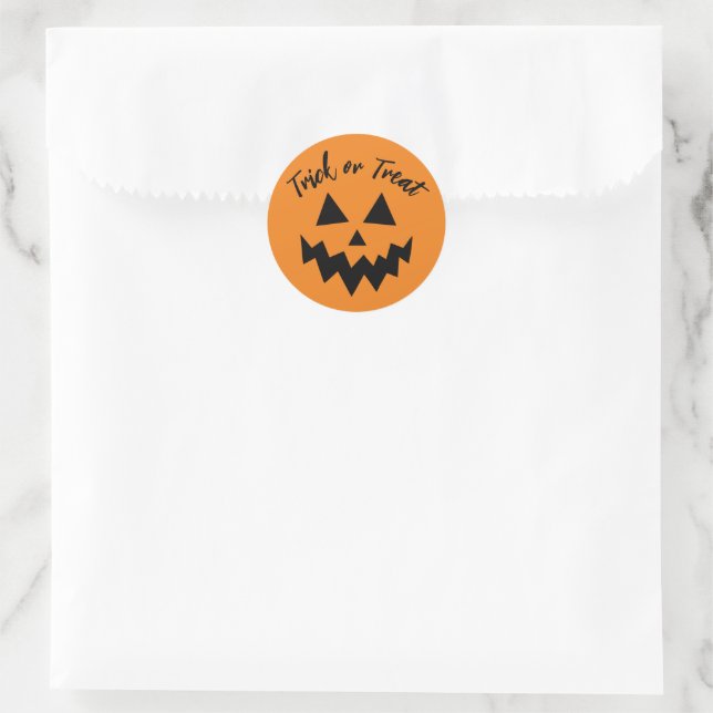 Trick or Treat Jack O Lantern Orange Halloween Classic Round Sticker (Bag)