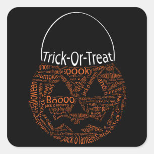 Trick Or Treat Jack O Lantern Typography Orange Square Sticker