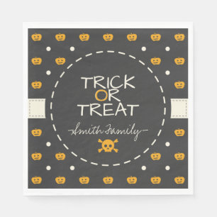 Trick Or Treat. Jack O Lantern White Polka Dots Napkin