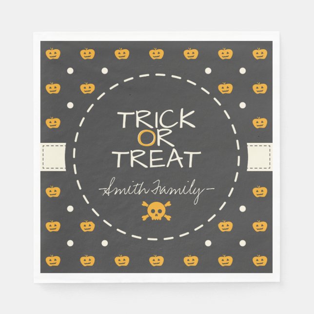 Trick Or Treat. Jack O Lantern White Polka Dots Napkin (Front)