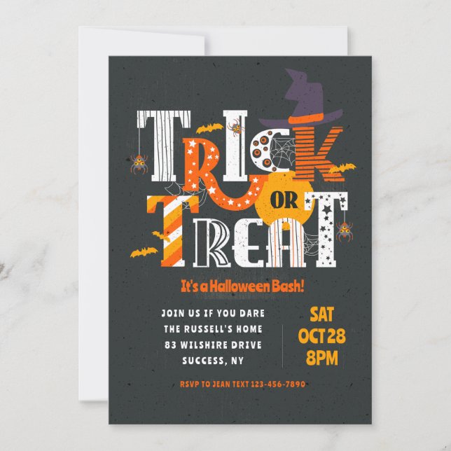Trick or Treat Lettering Halloween Invitation (Front)