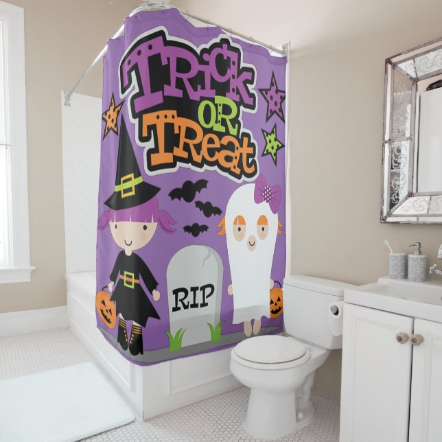 Trick Or Treat Little Witch and Ghost Shower Curtain (In Situ)