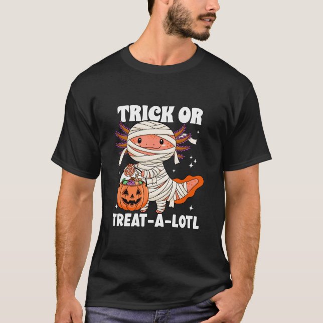 Trick or Treat Lotl Kawaii Axolotl Mummy Halloween T-Shirt (Front)
