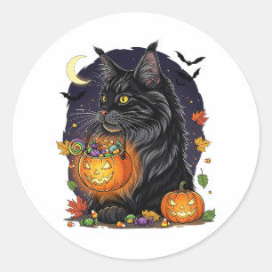 Trick or Treat Maine Coon – Halloween Cat Classic Round Sticker