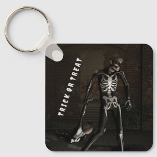 Trick or Treat. Man dressed as skeleton Key Ring