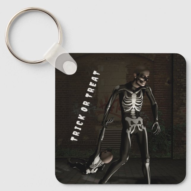 Trick or Treat. Man dressed as skeleton Key Ring (Front)