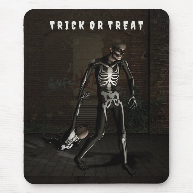 Trick or Treat. Man dressed as skeleton Mouse Pad (Front)