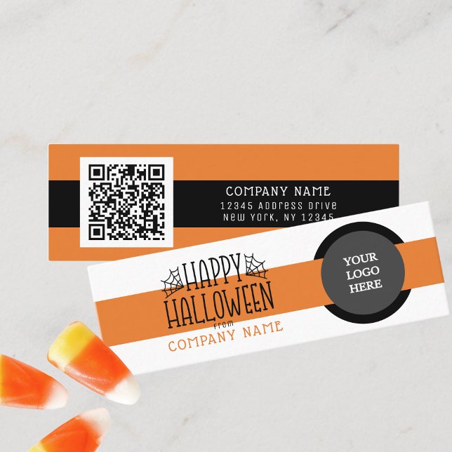 Trick or Treat Modern Happy Halloween Thank You  Mini Business Card (Mini Modern Halloween Business QR Thank You Cards for Trick or Trunk or Treating. Pack of 100)