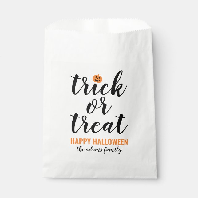 Trick or Treat Modern Script Custom Halloween Favour Bag (Front)