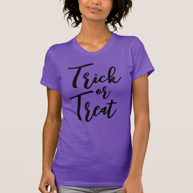 Trick Or Treat Modern Script Halloween Costume T-Shirt (Front)