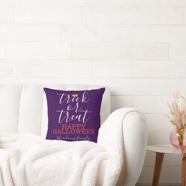 Trick or Treat Modern Script Halloween  Cushion (Couch)