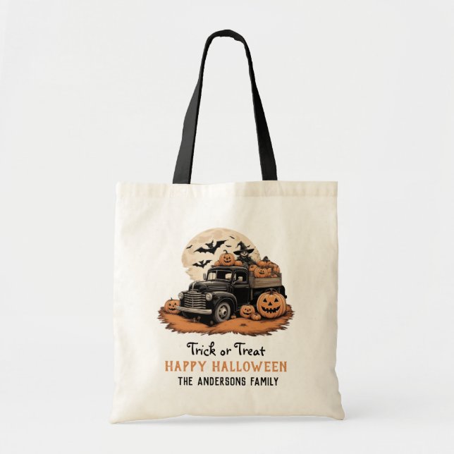 Trick or Treat Modern Script Happy Halloween  Tote Bag (Front)