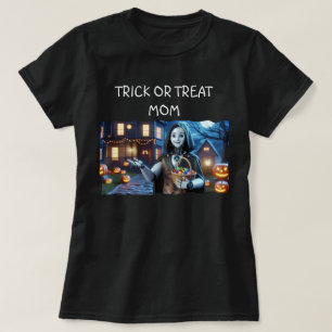 Trick or Treat Mom AI Robot with Pumpkins & Basket T-Shirt