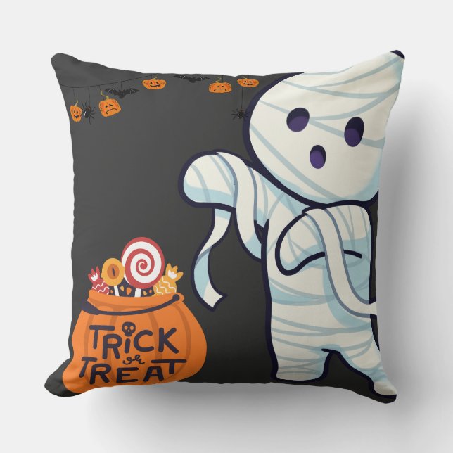 Trick or Treat Mummy Halloween Candy Fun Kids shir Cushion (Front)