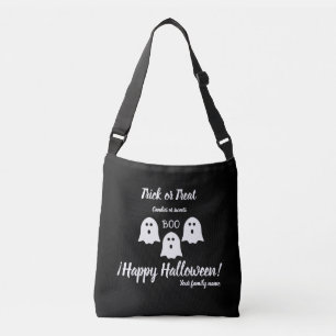trick or treat,name, halloween personalised, boo! crossbody bag