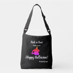 trick or treat,name, halloween personalised, witch crossbody bag