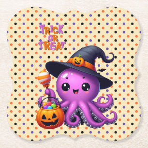 Trick or Treat Octopus Halloween Paper Coaster
