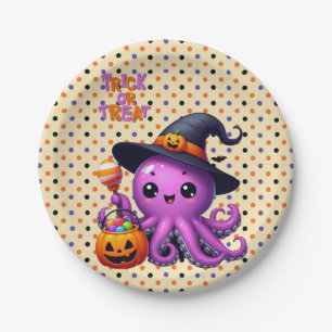Trick or Treat Octopus Halloween Paper Plate