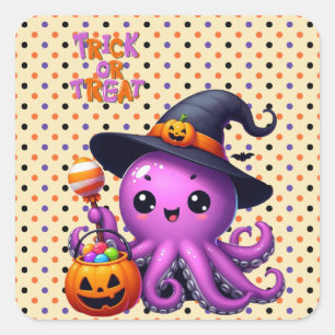 Trick or Treat Octopus Halloween Square Sticker