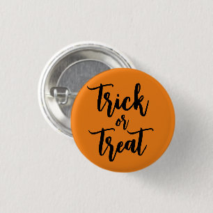 Trick or Treat orange black script cute Halloween 3 Cm Round Badge