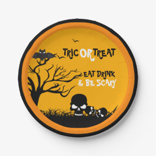 Trick Or Treat Owl & Skulls Illustration Paper Plate