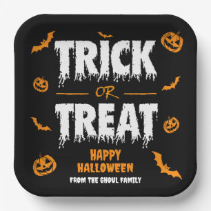 Trick or Treat Party Square Plates Dark