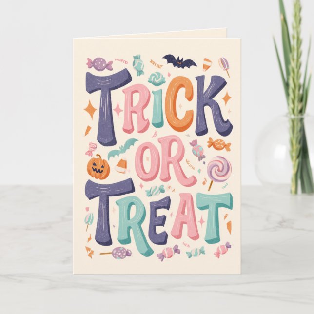 Trick Or Treat Pastel Halloween Card (Front)