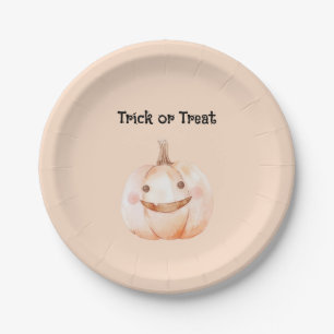 Trick or Treat Peach Pumpkin Halloween Paper Plate