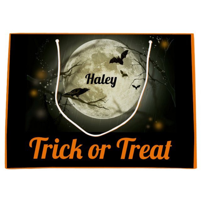 Trick or Treat Personalise YOUR NAME Spooky Bats Large Gift Bag (Front)