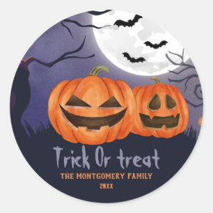 Trick or treat Personalised Name Halloween Party Classic Round Sticker