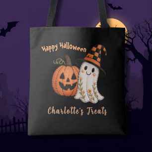 Trick or Treat Pumpkin Ghost Halloween Tote Bag